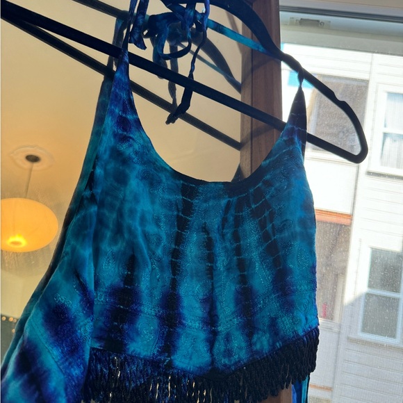 Blue and black fringe halter tie dye top - Picture 4 of 5